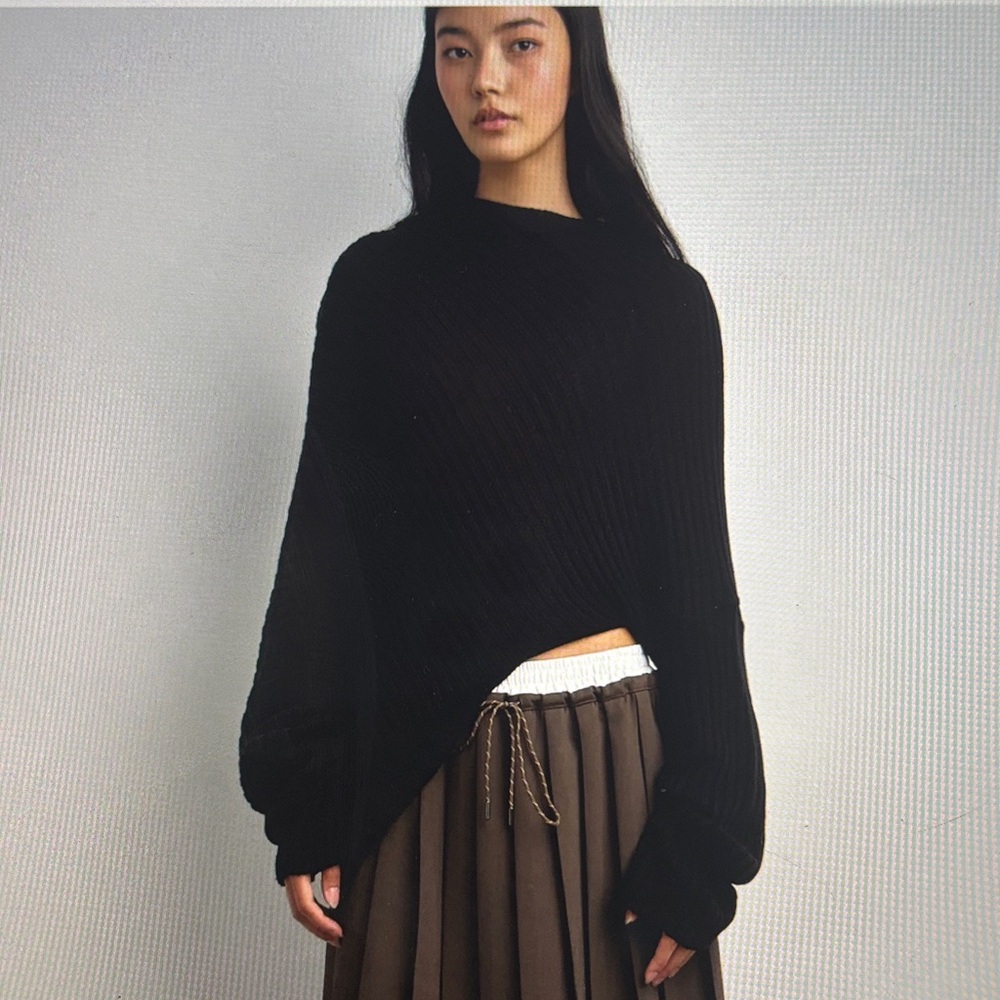 OAK + FORT Slouchy off the Shoulder Knit Hoodie SMALL